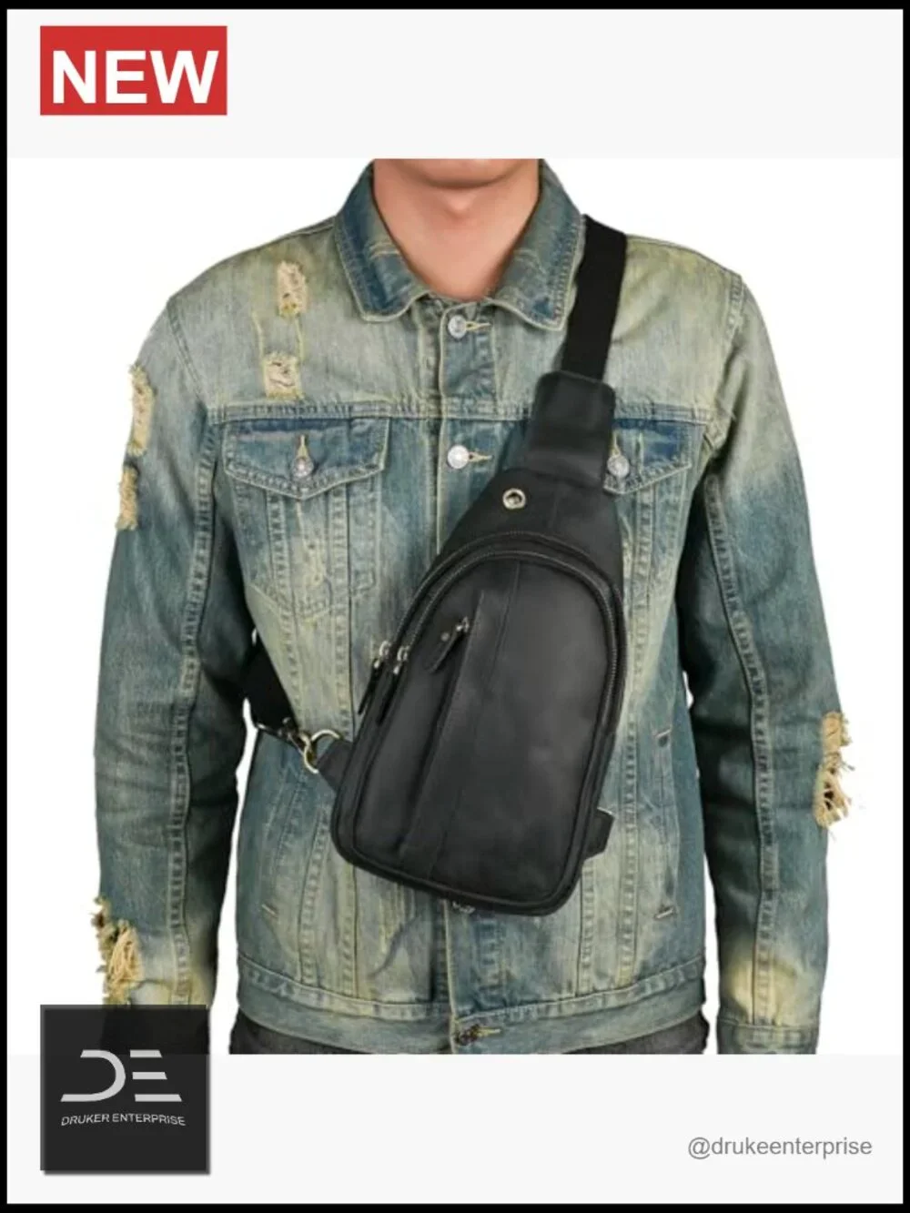 Genuine Leather Crossbody Sling Bag for Men Outdoor Travel Hiking Chest Bag